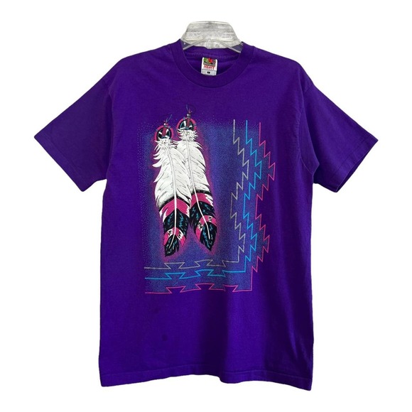 Vintage 80s Boho Feather Puff Paint Graphic Tee - Picture 2 of 5